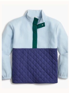 J. Crew factory Quilted sherpa half-zip lt blue navy green size XL
